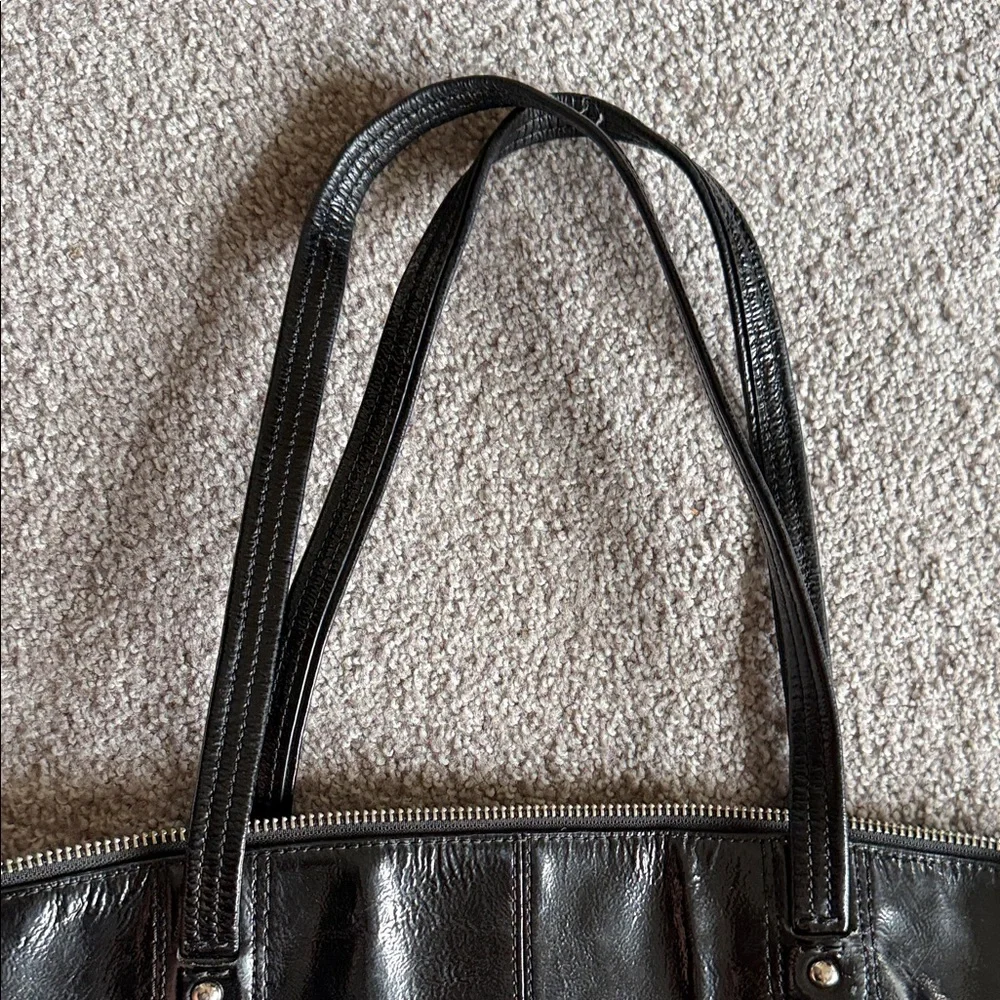 Vintage Coach Black Leather Tote with Signature Gloss Circle